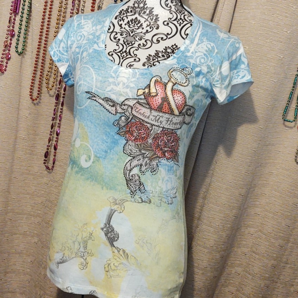 VINTAGE "Unlock My Heart" Graphic Tee Lg